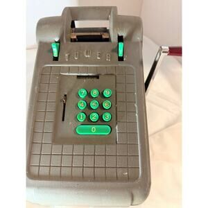 Vintage Tower Mechanical Adding Machine Bakelite Green Keys Crank Calculator
